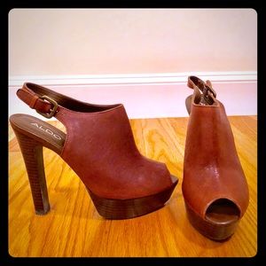 ALDO Peep toe heels in cognac size 38 / 8 US